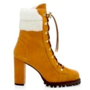 New! Stuart Weitzman Rockie Chill Suede Shearling Ankle Boots Tan 8M